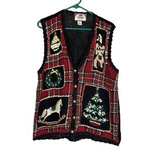 Vintage Tiara Christmas Sweater Vest Cardigan L (flaws)
